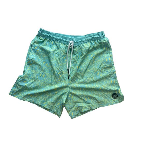 Neff Men's XL Green & Blue Swim Trunks Smiley Face Pockets Unlined‎ - Picture 1 of 5